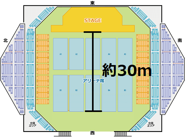 沖縄コンベンションセンター展示棟　アリーナ席の座席表と見え方
