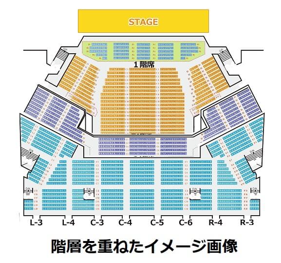 NHKホール　座席表 階層重なりイメージ　